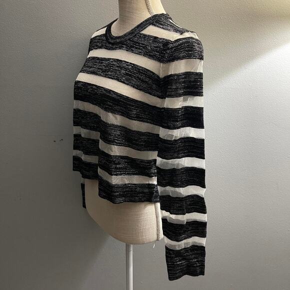 Guess Brand Striped Semi-sheer Metallic Shimmer Long Sleeve Top Size Large - Picture 5 of 8